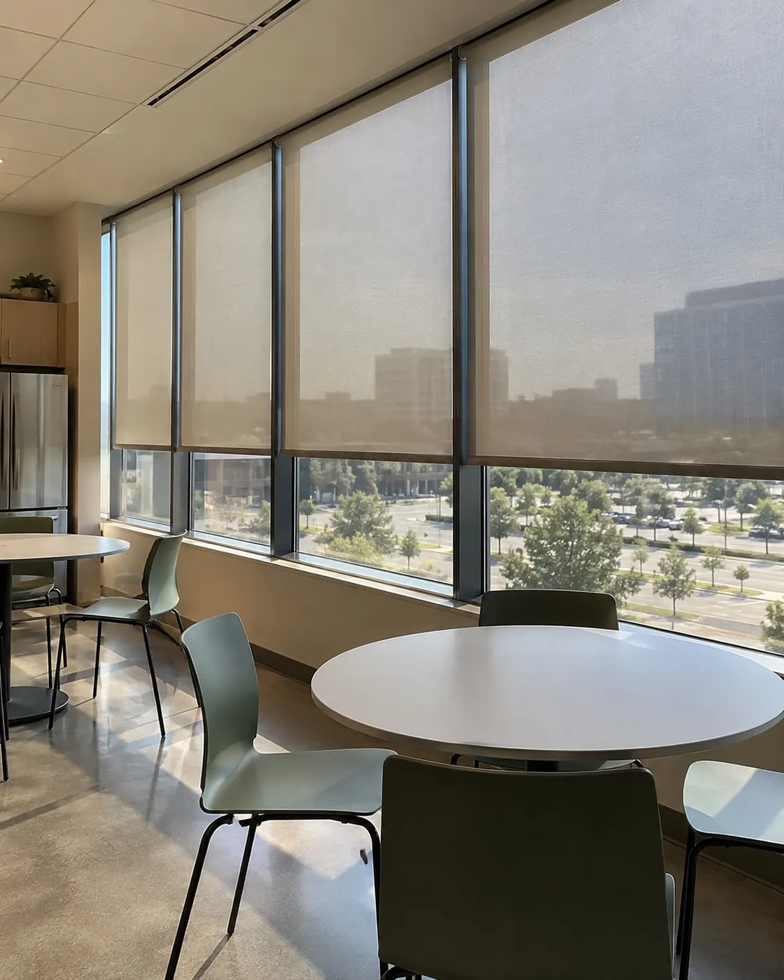 Solar shades in an office break area