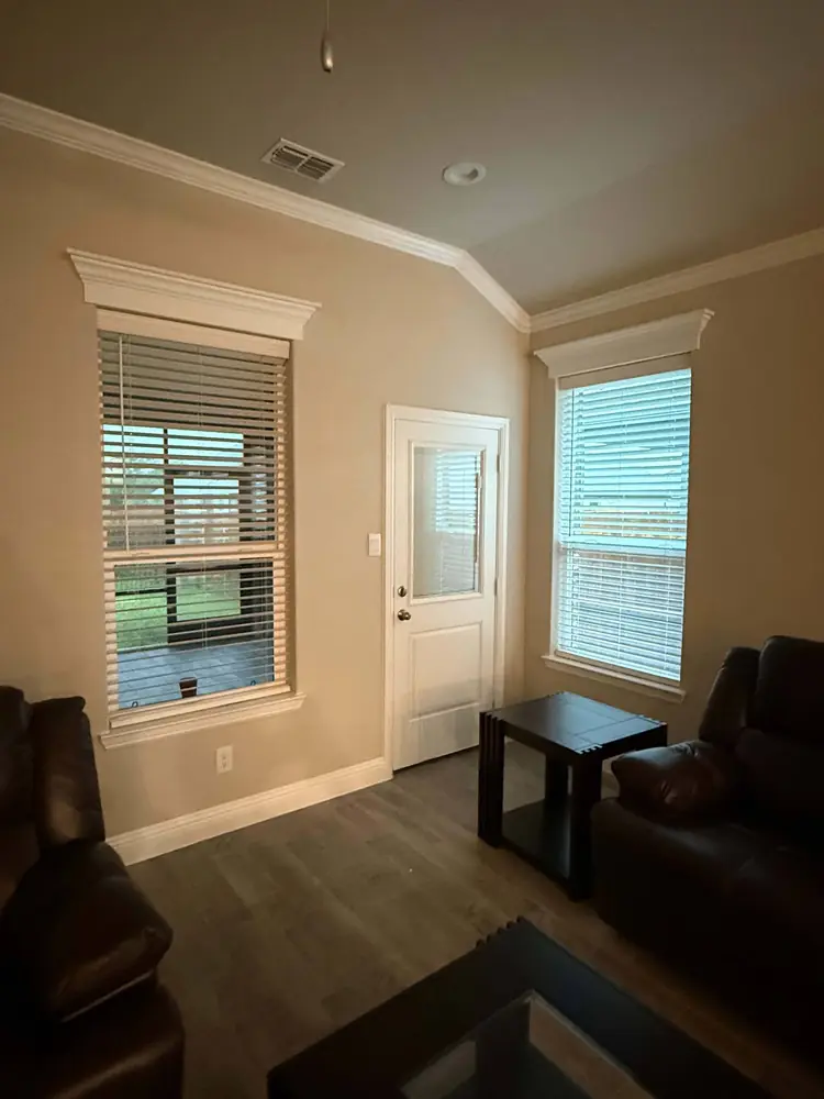 Shutters on bedroom windows and door