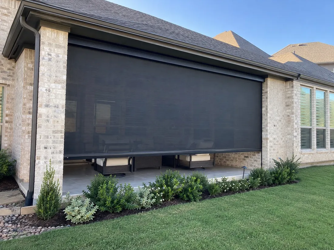Screens down on a brick patio