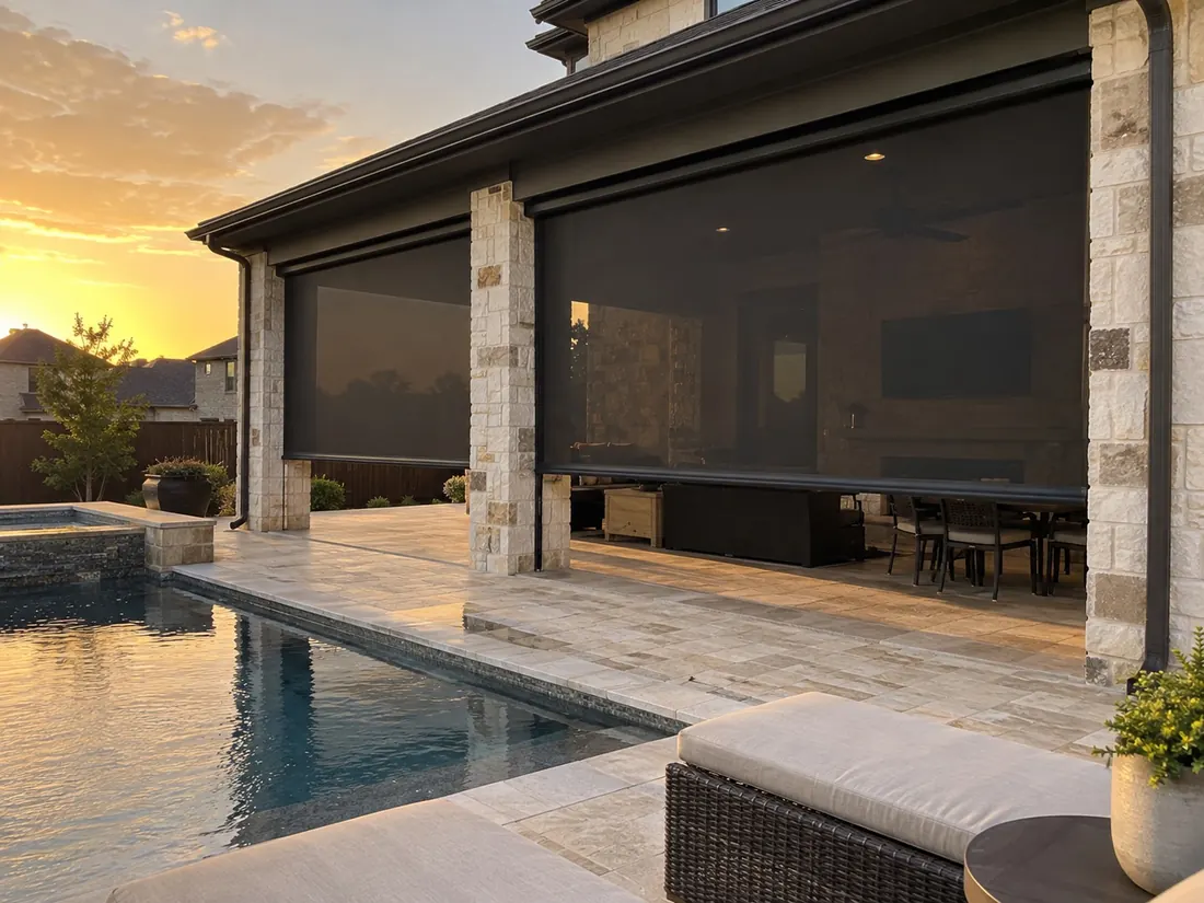 Screened patio at sunset